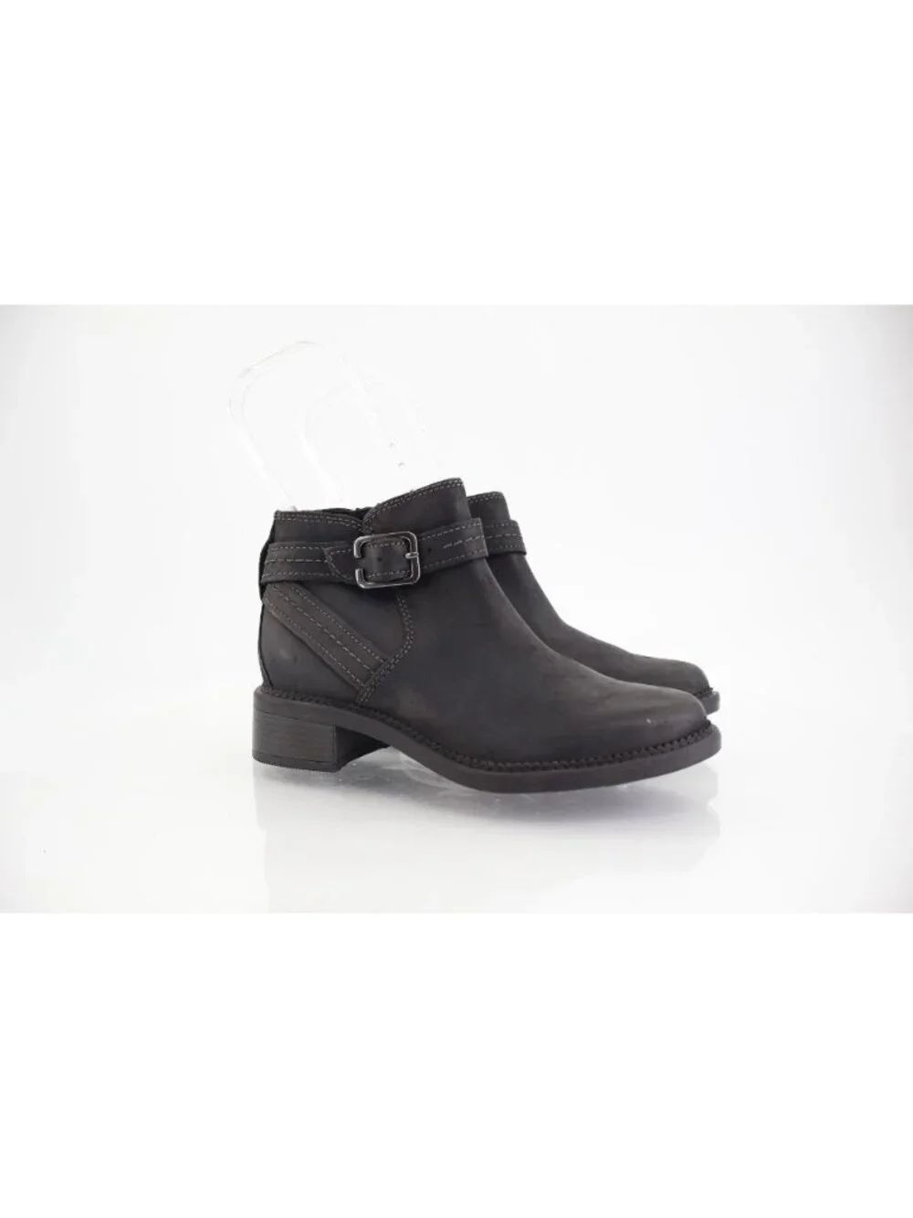 Clarks Womens Maye Strap Boot Size 5 M Black Leather Bootie Chunky Low Heel